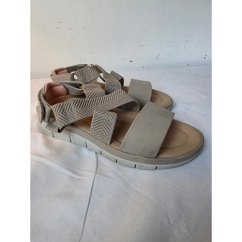 Ryka Rythmic Taupe Metallic Chevron Strappy Sandals Womens 8.5W Comfort Walking